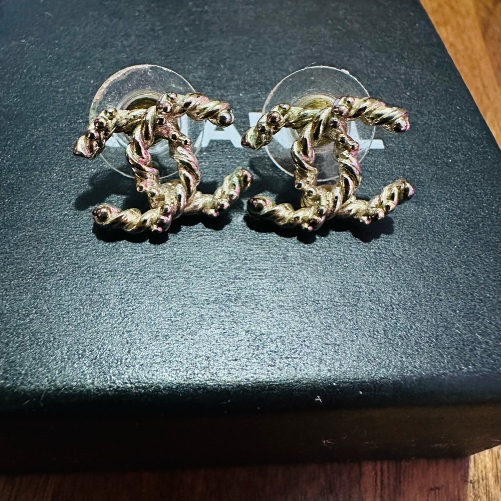 Authentic Chanel Double C Studs